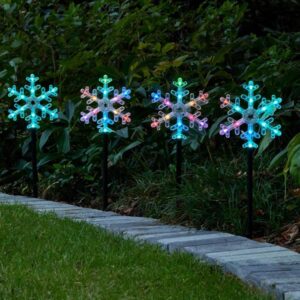 Set of 4 LED Multi Colored Snow Flake Path Lights Pat-BLE-012